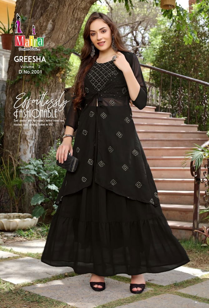 Maira Greesha 2 Heavy Georgette Fancy party Wear Top And Skirt With Jacket Collection